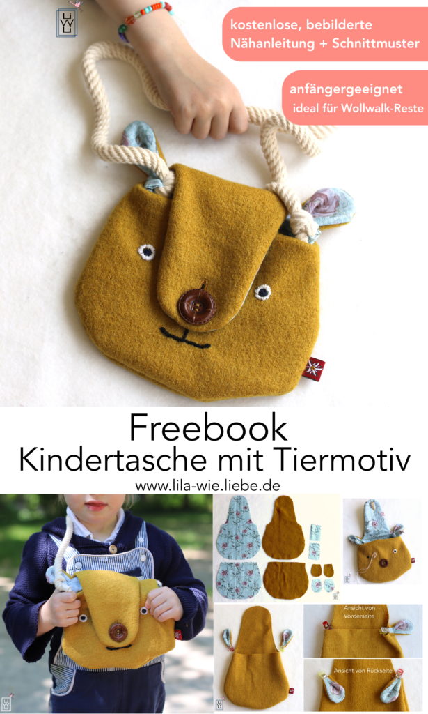 Bärentasche Tiermotiv Kindertasche nähen Freebook kostenlose Anleitung und Schnittmuster